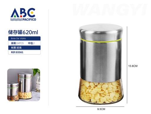 [03561] Frasco de vidrio para almacenaje con tapa de acero inoxidable de 620ml