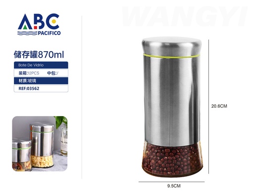 [03562] Frasco de vidrio para almacenaje con tapa de acero inoxidable de 870ml