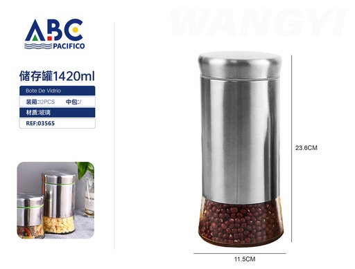 [03565] Frasco de vidrio para almacenaje con tapa de acero inoxidable de 1420ml