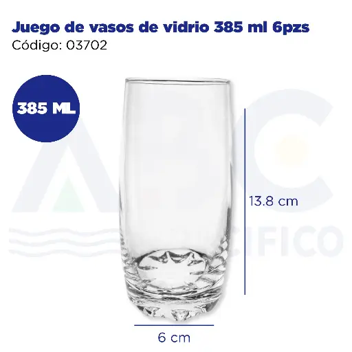 [03702] Juego de vasos de vidrio 385 ml 6pzs