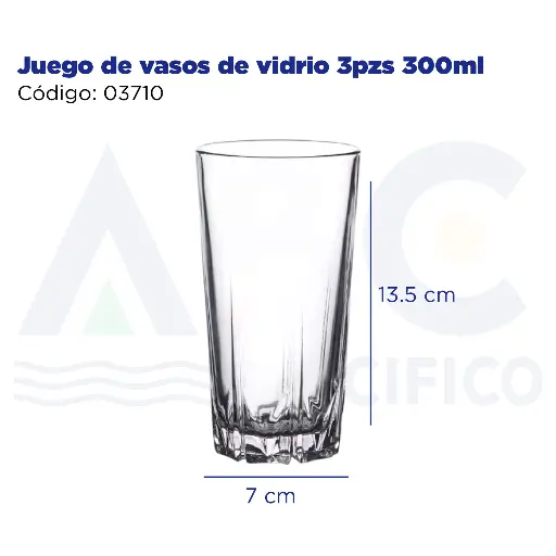[03710] Juego de vasos de vidrio 3pzs 300ml