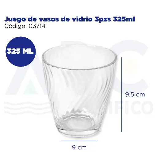 [03714] Juego de vasos de vidrio 3pzs 325ml