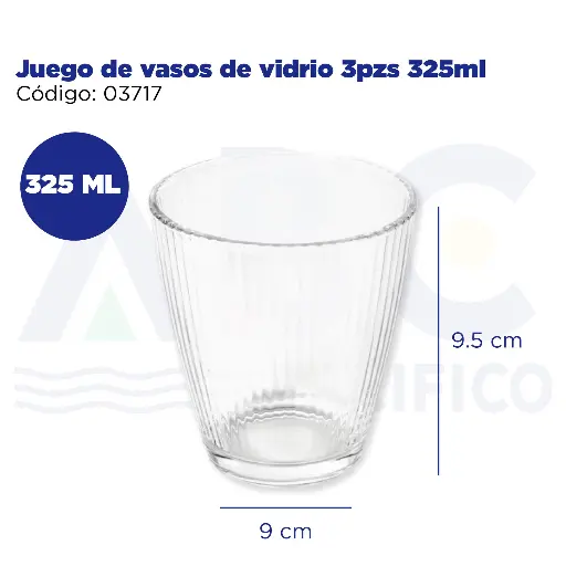[03717] Juego de vasos de vidrio 3pzs 325ml