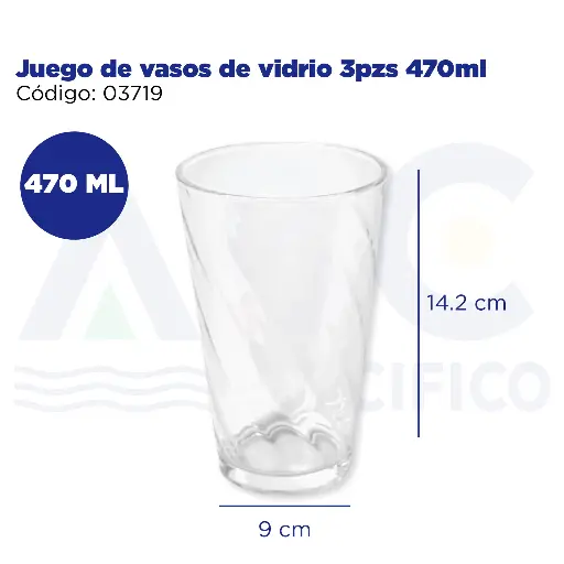 [03719] Juego de vasos de vidrio 3pzs 470ml