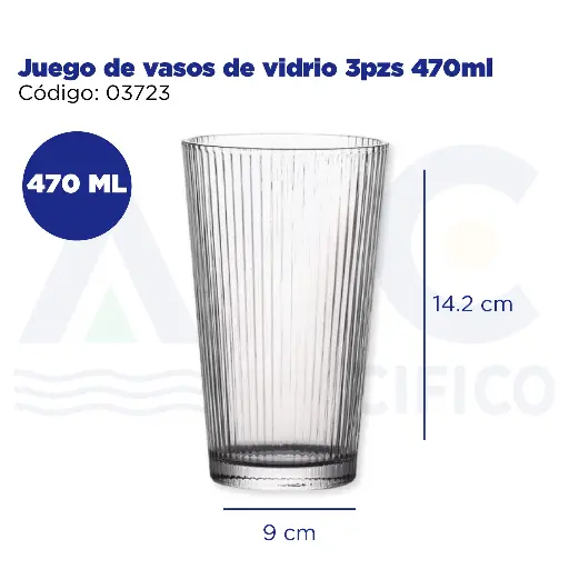 [03723] Juego de vasos de vidrio 3pzs 470ml