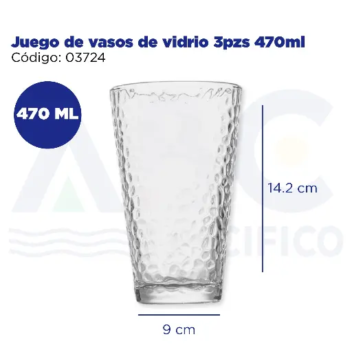[03724] Juego de vasos de vidrio 3pzs 470ml