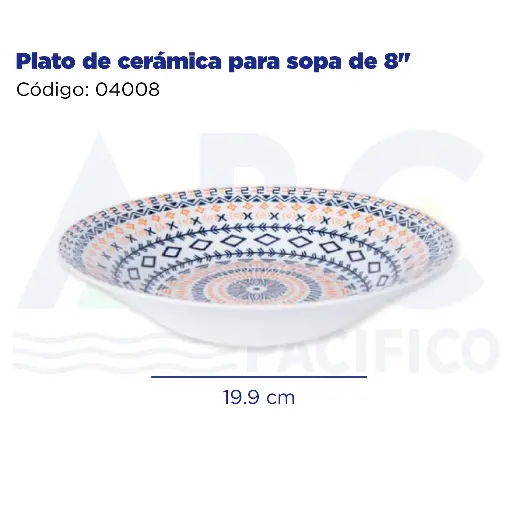 [04008] Plato de cerámica para sopa de 8"