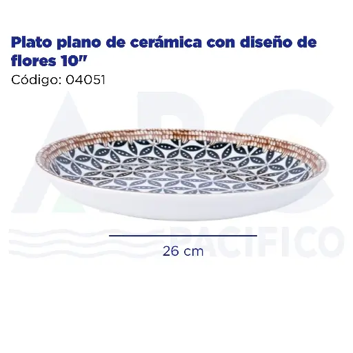 [04051] Plato de cerámica para fruta con diseño de flores 10"