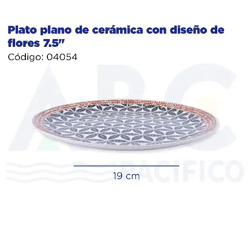 [04054] Plato plano de cerámica con diseño de flores 7.5"