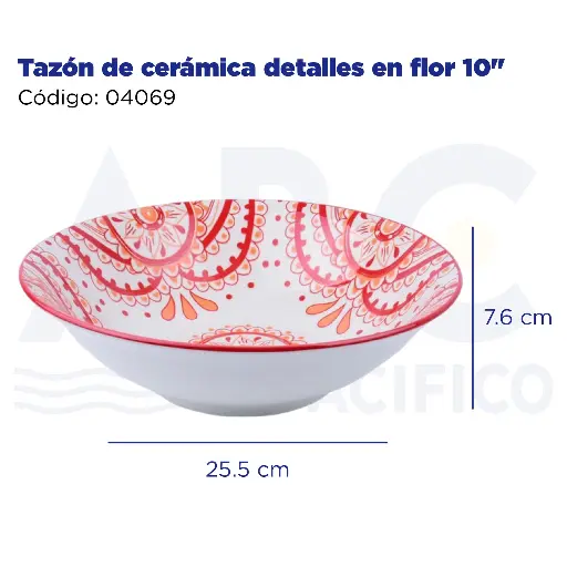 [04069] Tazón de cerámica detalles en flor 10"