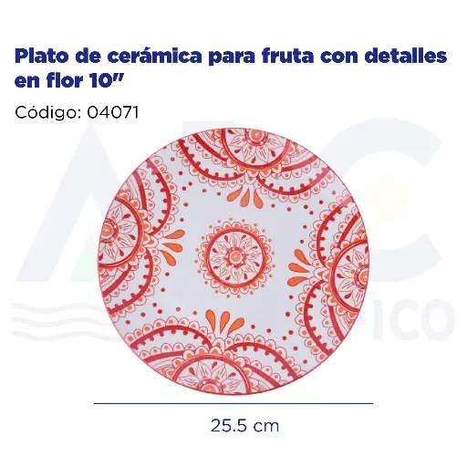 [04071] Plato de cerámica para fruta con detalles en flor 10"