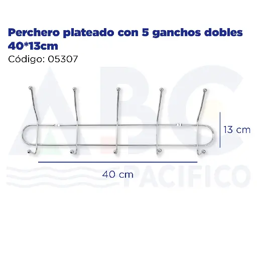 [05307] Perchero plateado con 5 ganchos dobles 40*13cm