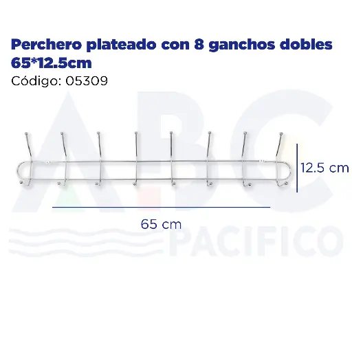 [05309] Perchero plateado con 8 ganchos dobles 65*12.5cm