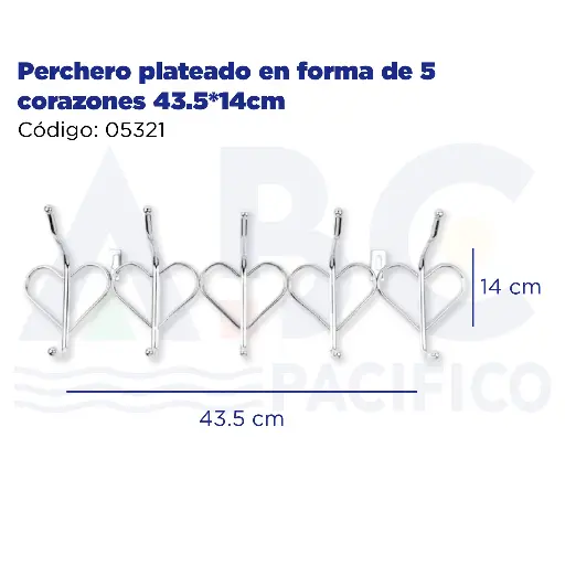[05321] Perchero plateado en forma de 5 corazones 43.5*14cm
