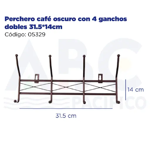 [05329] Perchero café oscuro con 4 ganchos dobles 31.5*14cm
