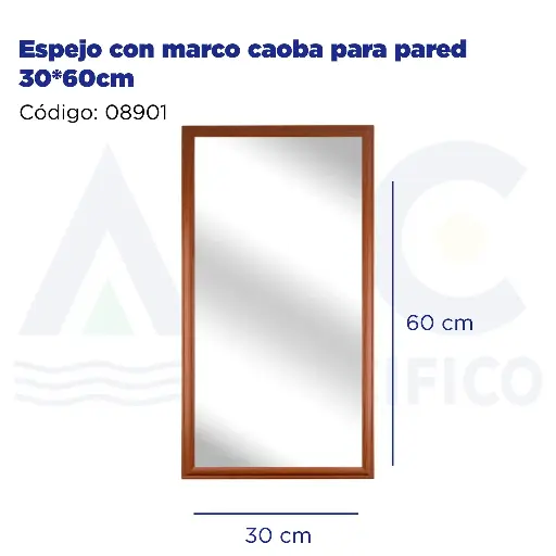 [08901] Espejo con marco caoba para pared 30*60cm