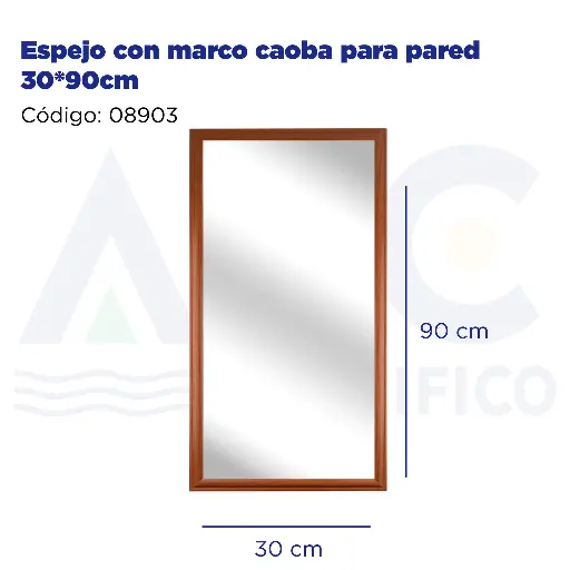 [08903] Espejo con marco caoba para pared 30*90cm