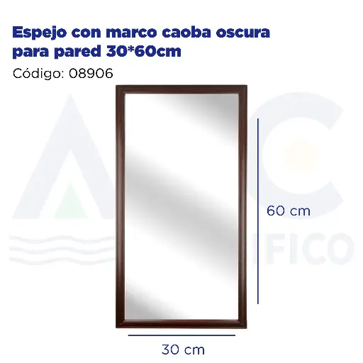[08906] Espejo con marco caoba oscura para pared 30*60cm