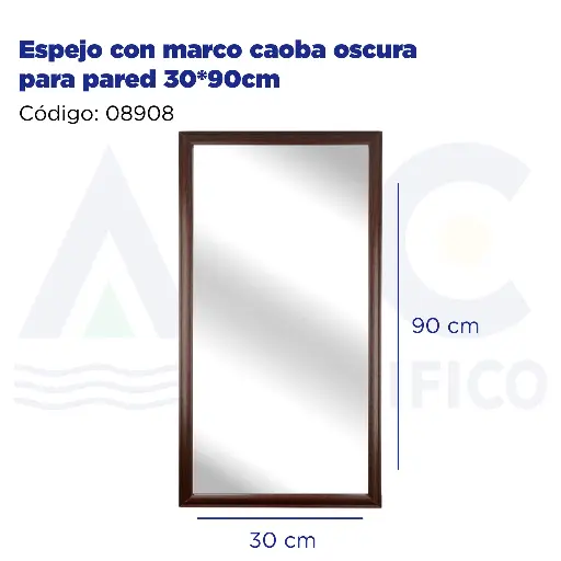 [08908] Espejo con marco caoba oscura para pared 30*90cm