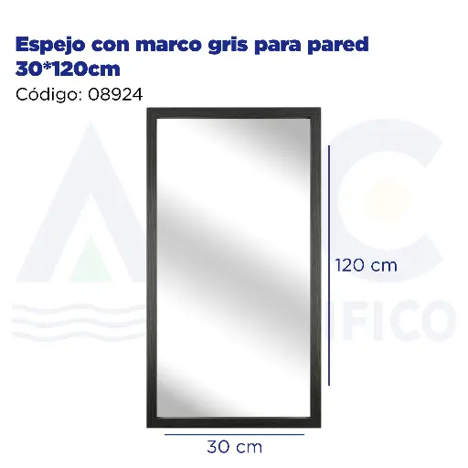[08924] Espejo con marco gris para pared 30*120cm