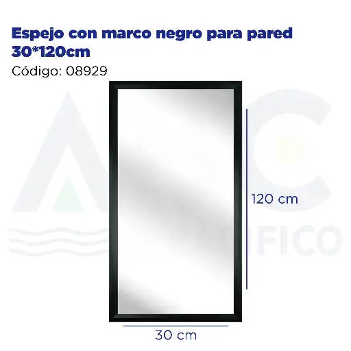 [08929] Espejo con marco negro para pared 30*120cm