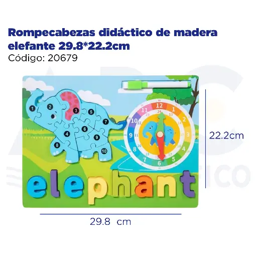 [20679] Rompecabezas didáctico de madera elefante 29.8*22.2cm