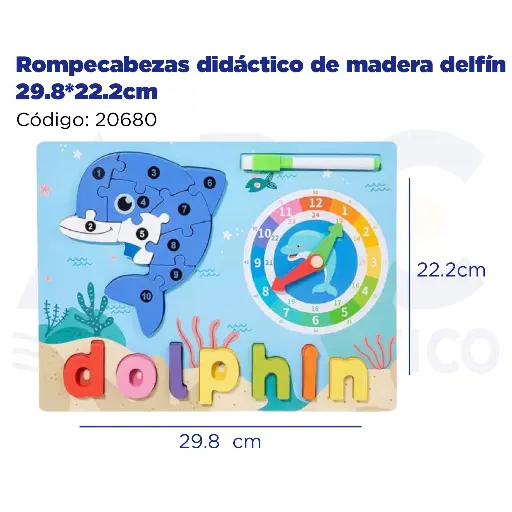 [20680] Rompecabezas didáctico de madera delfín 29.8*22.2cm