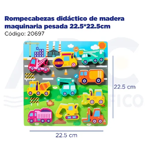 [20697] Rompecabezas didáctico de madera maquinaria pesada 22.5*22.5cm