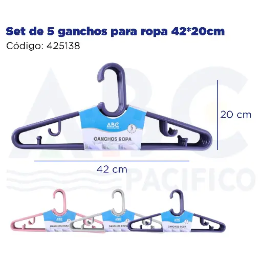 [425138] Set de 5 ganchos para ropa 42*20cm