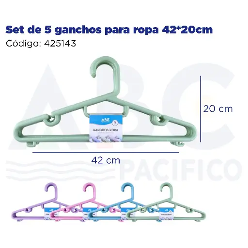[425143] Set de 5 ganchos para ropa 42*20cm