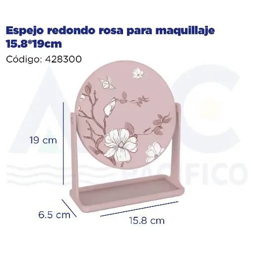 [428300] Espejo redondo rosa para maquillaje 15.8*19cm