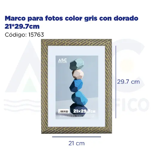 [15763] Marco para fotos color gris con dorado 21*29.7cm
