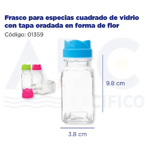 [01359] [01359] Frasco para especias cuadrado de vidrio con tapa oradada en forma de flor