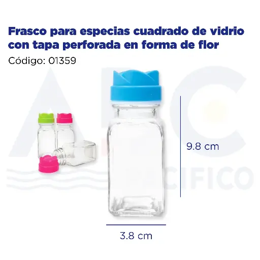[01359] [01359] Frasco para especias cuadrado de vidrio con tapa perforada en forma de flor