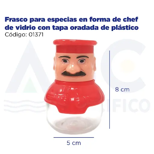 [01371] [01371] Frasco para especias en forma de chef de vidrio con tapa oradada de plástico