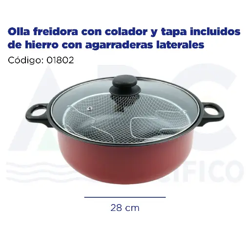 [01802] [01802] Olla freidora con colador y tapa incluidos de hierro con agarraderas laterales