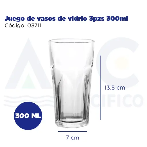 [03711] [03711] Juego de vasos de vidrio 3pzs 300ml