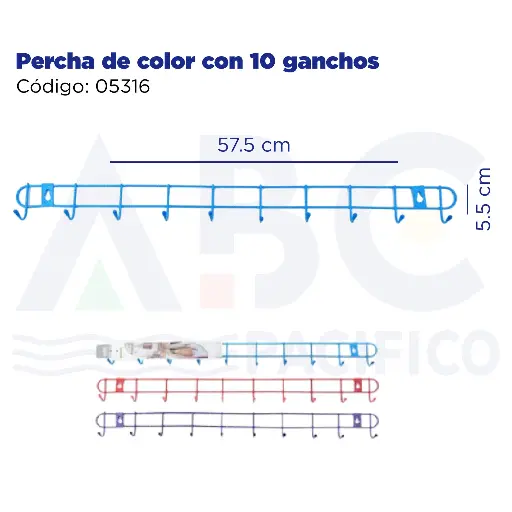 [05316] [05316] Percha de color con 10 ganchos