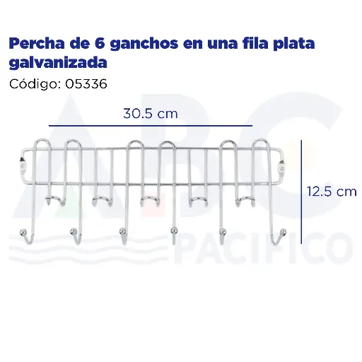 [05336] [05336] Percha de 6 ganchos en una fila plata galvanizada