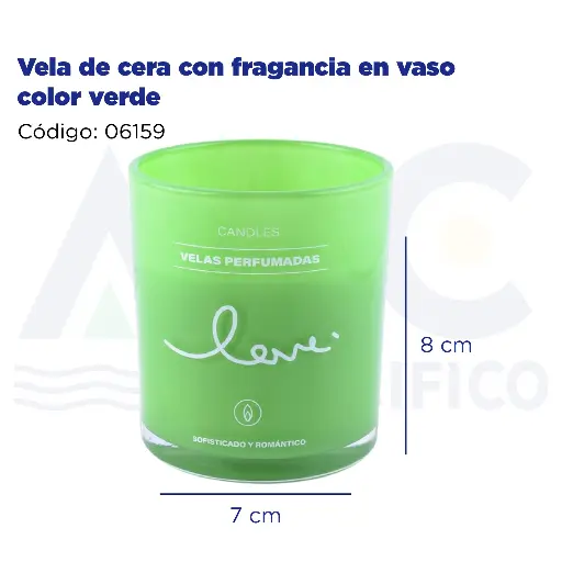 [06159] [06159] Vela de cera con fragancia en vaso color verde
