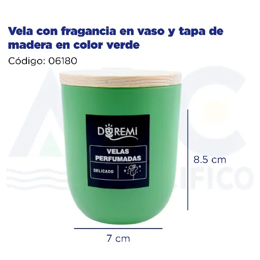 [06180] [06180] Vela con fragancia en vaso y tapa de madera en color verde