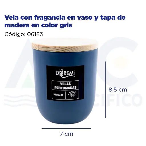 [06183] [06183] Vela con fragancia en vaso y tapa de madera en color gris