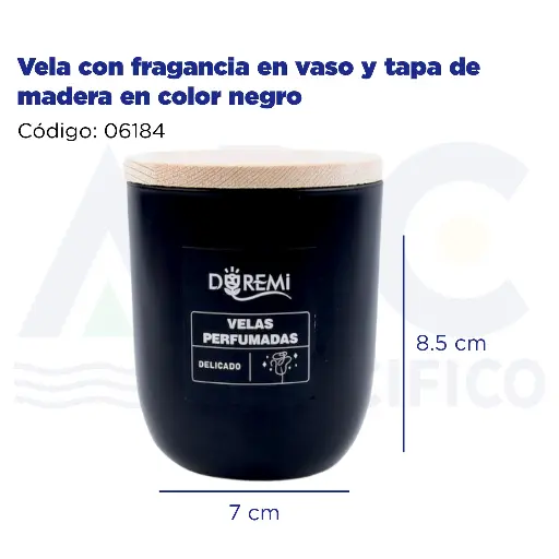 [06184] [06184] Vela con fragancia en vaso y tapa de madera en color negro
