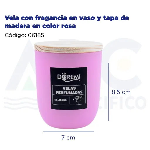 [06185] [06185] Vela con fragancia en vaso y tapa de madera en color rosa