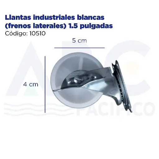 [10510] [10510] Llantas industriales blancas (frenos laterales) 1.5 pulgadas