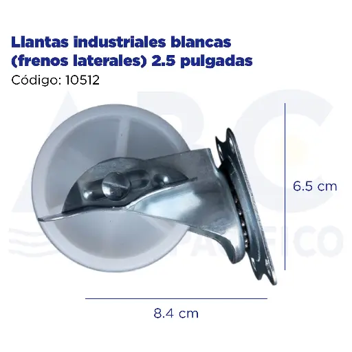 [10512] [10512] Llantas industriales blancas (frenos laterales) 2.5 pulgadas