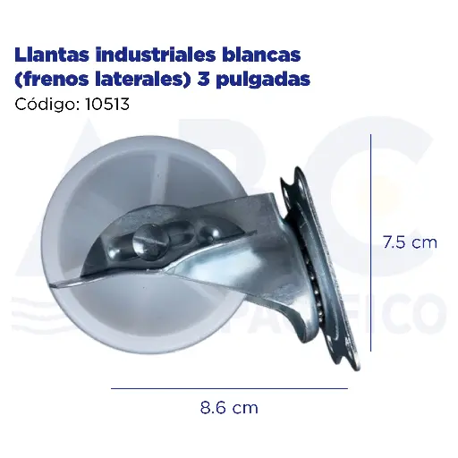 [10513] [10513] Llantas industriales blancas (frenos laterales) 3 pulgadas