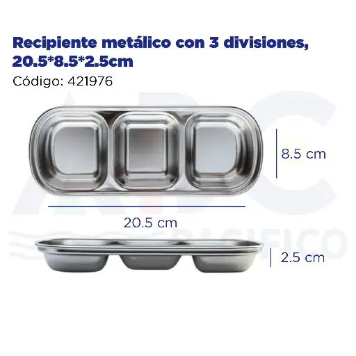[421976] [421976] Recipiente metálico con 3 divisiones, 20.5*8.5*2.5cm