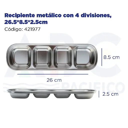 [421977] [421977] Recipiente metálico con 4 divisiones, 26.5*8.5*2.5cm