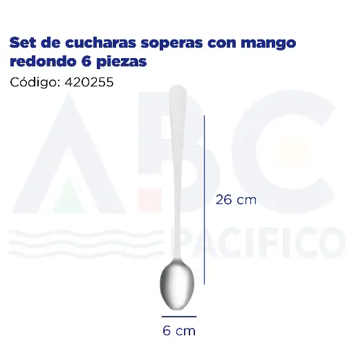 [420255] Set de cucharas soperas con mango redondo 6 piezas